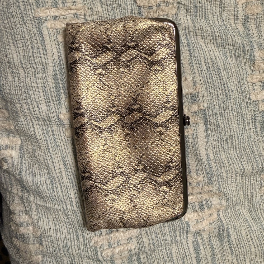 HOBO Snakeskin Clutch in Gold and Brown